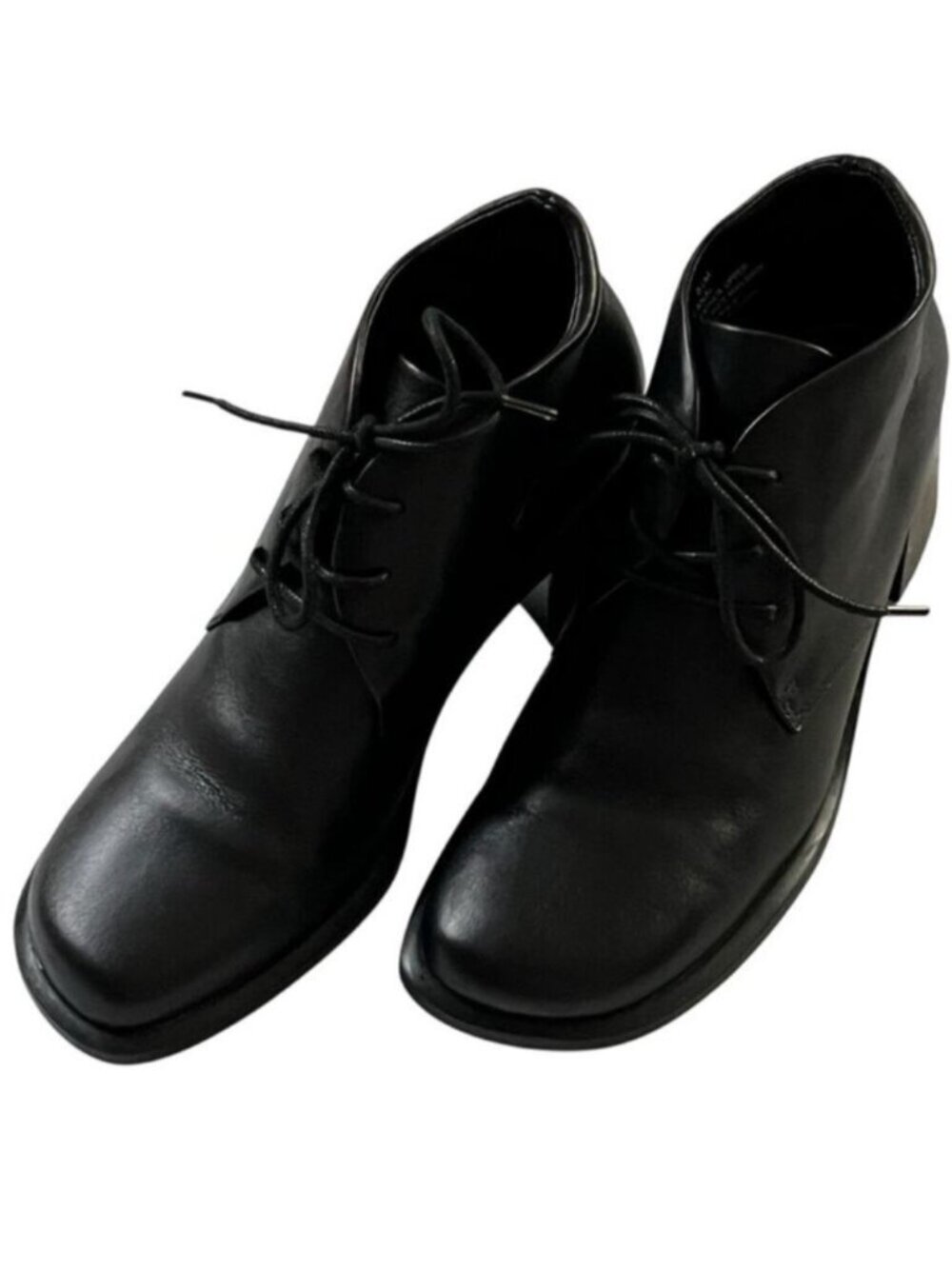 Womens Vintage Booties 8.5 Black Minimalist Y2K ankle boots leather Heels 90s